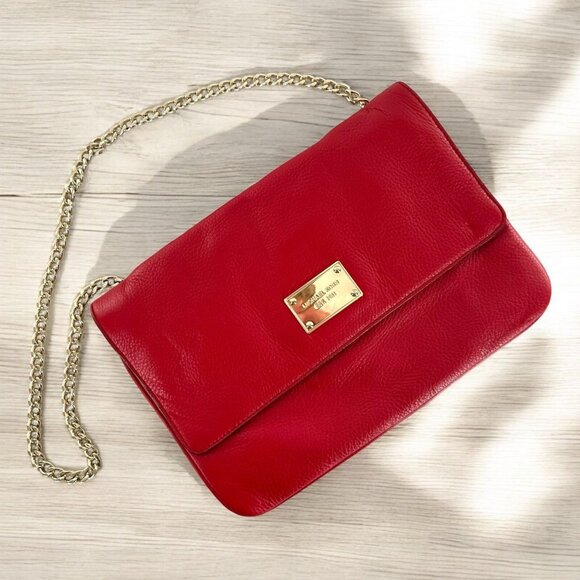Michael Kors Red Pebbled Leather Envelope Clutch Shoulder Bag - Picture 1 of 7